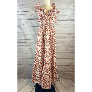 Betsey Johnson Strawberry Print Smocked Cotton Flowy Maxi Dress Plus Size XXL